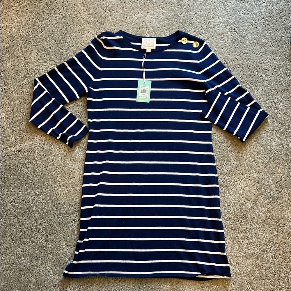 Sail to Sable Navy and White Striped Dress